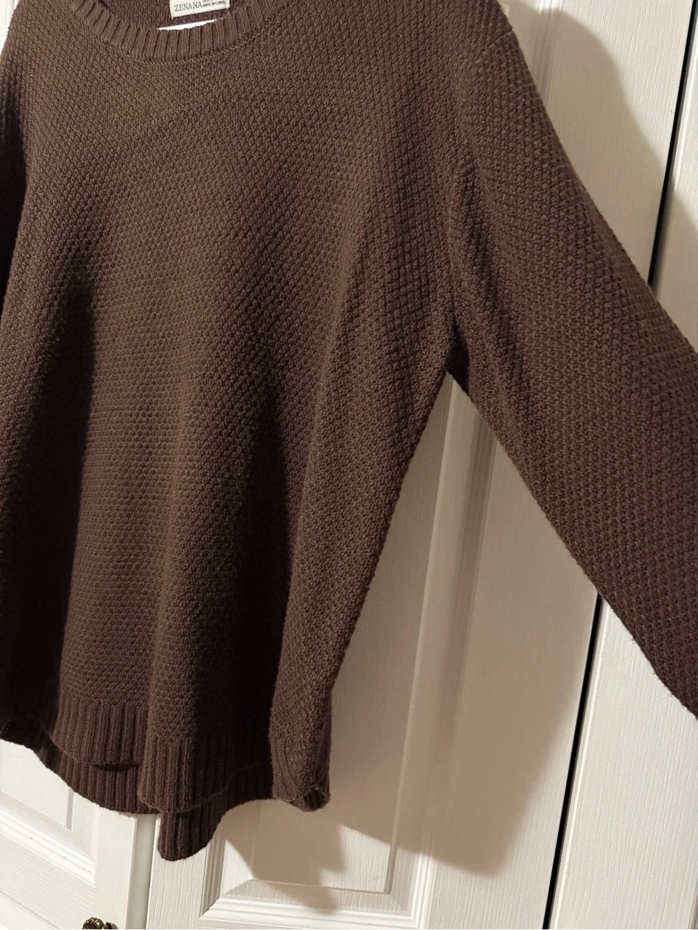 Zenana Chocolate Brown Crewneck Sweater - 1X/2x - Picture 9 of 16
